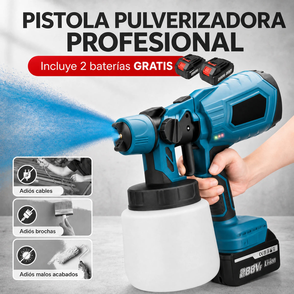 Pistola pulverizadora inalámbrica profesional con 2 baterías